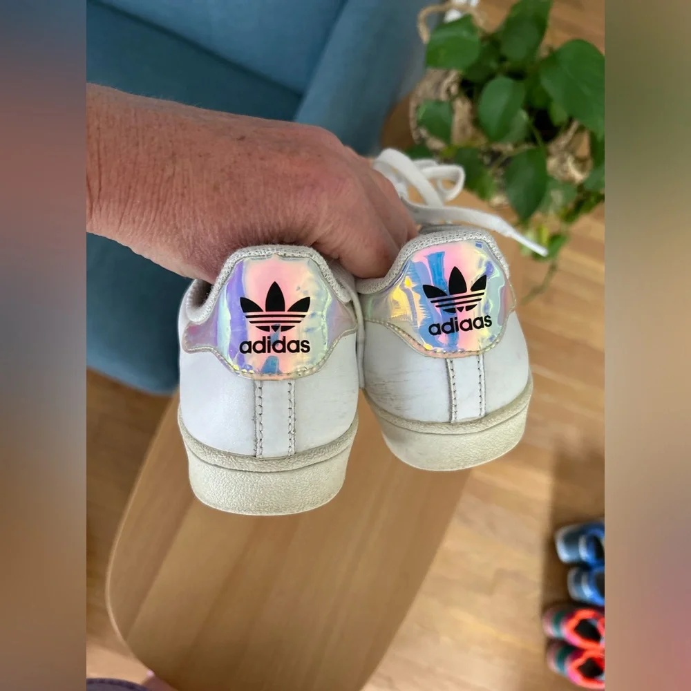 Adidas Superstar White Iridescent sneakers Sz 3 1/2 - Picture 4 of 7